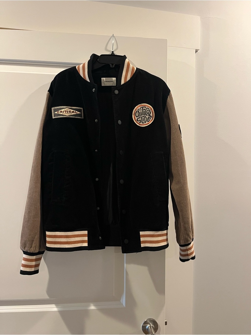 Black and Tan Varsity Jacket with Contrast Sleeves